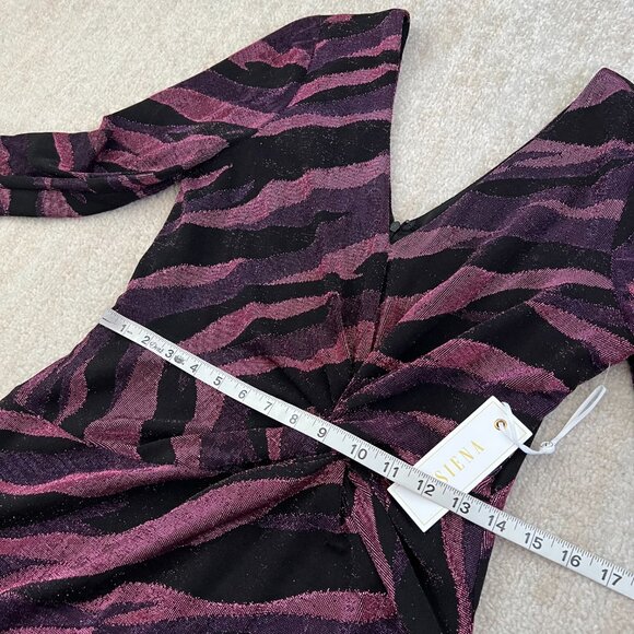 NWT Siena Metallic Stripe Cocktail Long Sleeve Dress 12 - Picture 7 of 14
